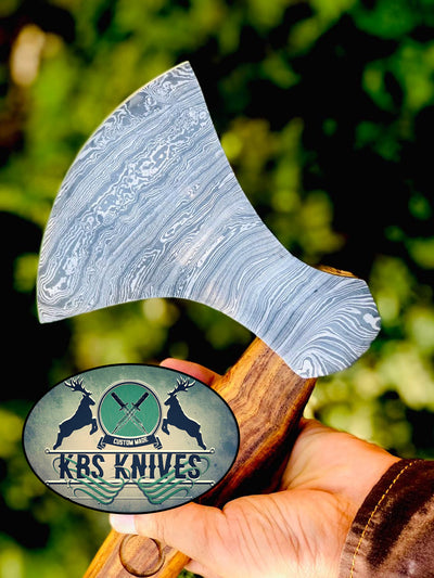 Viking Beard Axe - Handcrafted Damascus Steel with Rosewood Handle & Leather Sheath - Korvel