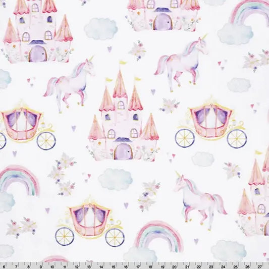 White and Pink Fairytale Digital Cuddle Fabric per Yard