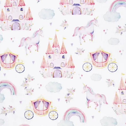 White and Pink Fairytale Digital Cuddle Fabric per Yard