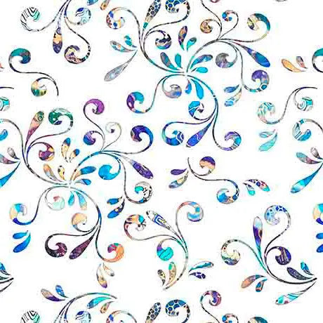 White Floral Swirl Wideback Cotton Fabric per Yard