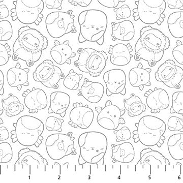 Squishmallows Cotton Fabric - White Outlines Tossed Design