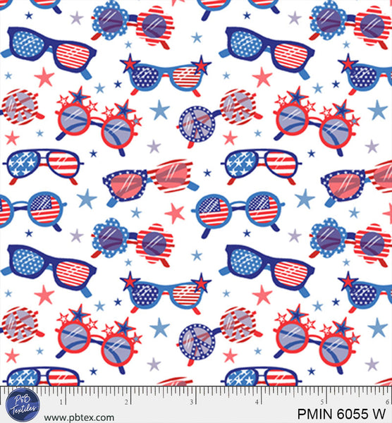 White Patriotic Minis Cotton Fabric 44”/45” Per Yard