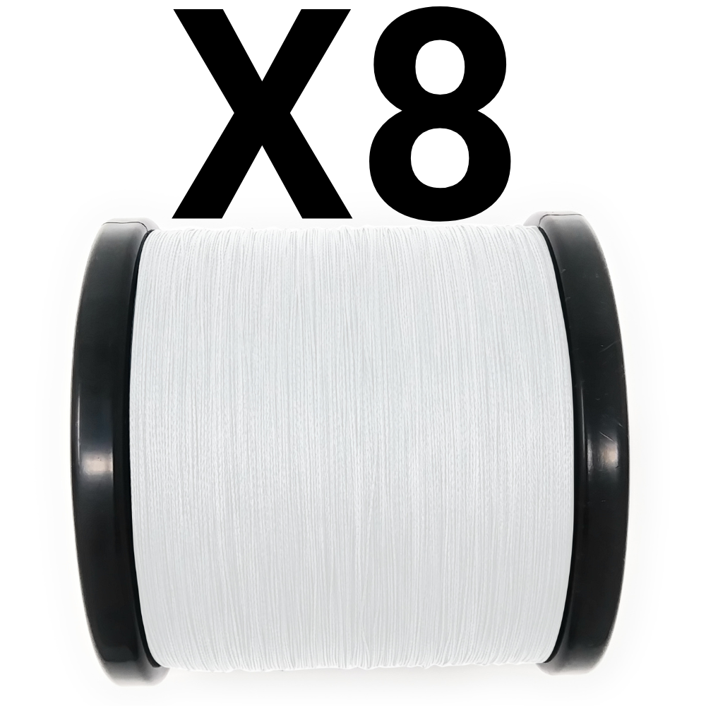 Ligne de pêche tressée premium Reaction Tackle X8 - Blanche résistante à la décoloration - 8 brins