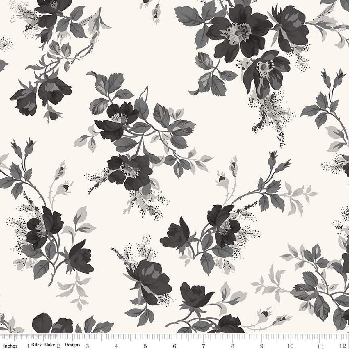 Tela de Algodón Floral Grande en Tinta y Marfil