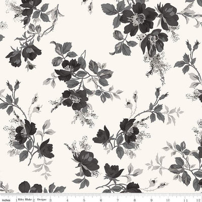 Wide Back Ink & Ivory Large Floral Cotton Fabric