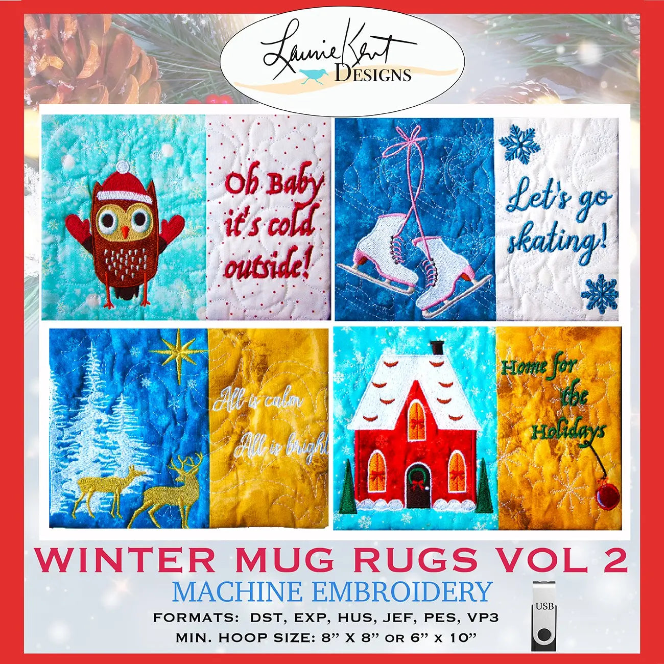 USB de bordado Winter Mug Rug Vol II