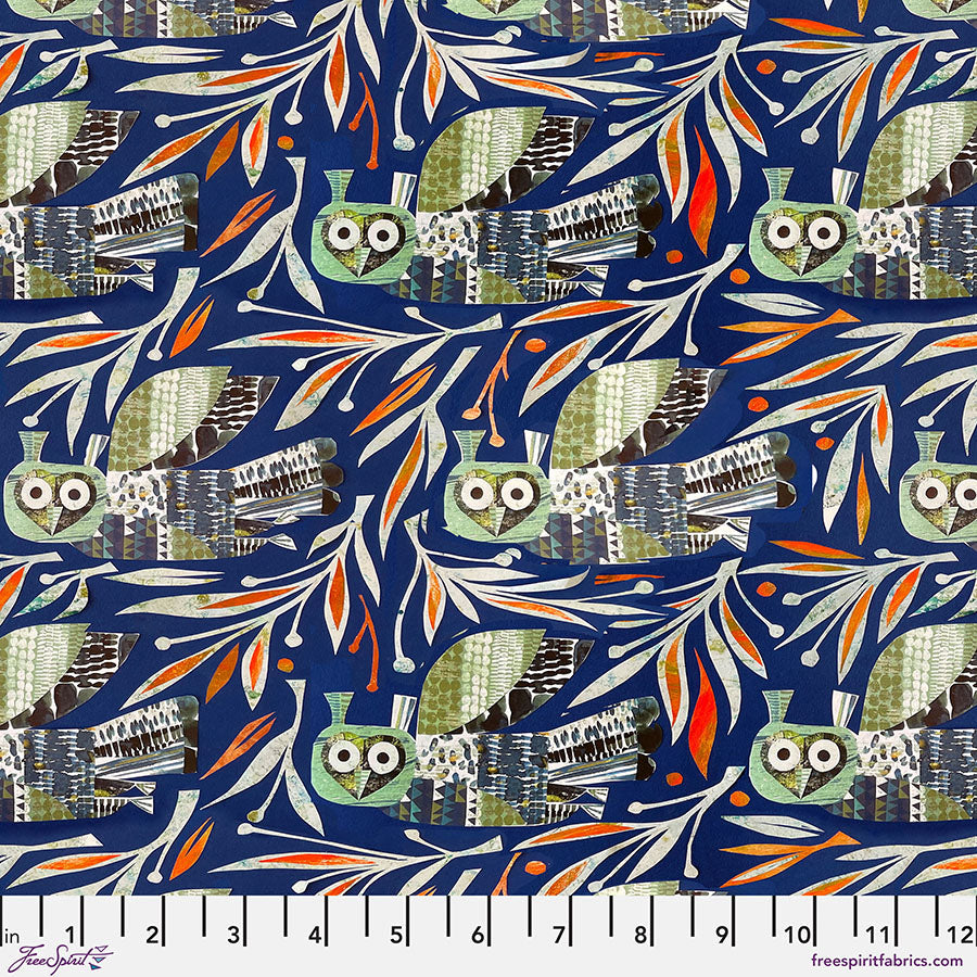 Tissu en coton bleu foncé Hibou d'hiver - 44"/45" par yard