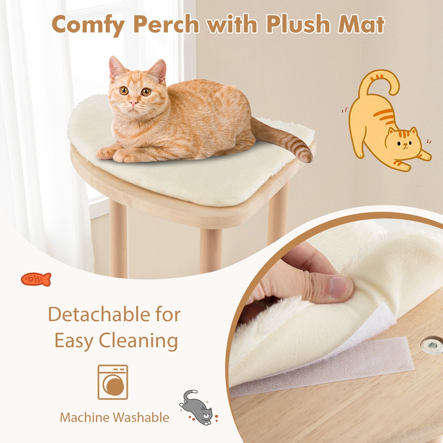 Torre para Gatos Moderna de Madera de Múltiples Niveles con Tablero de Rasguño - 44 pulgadas
