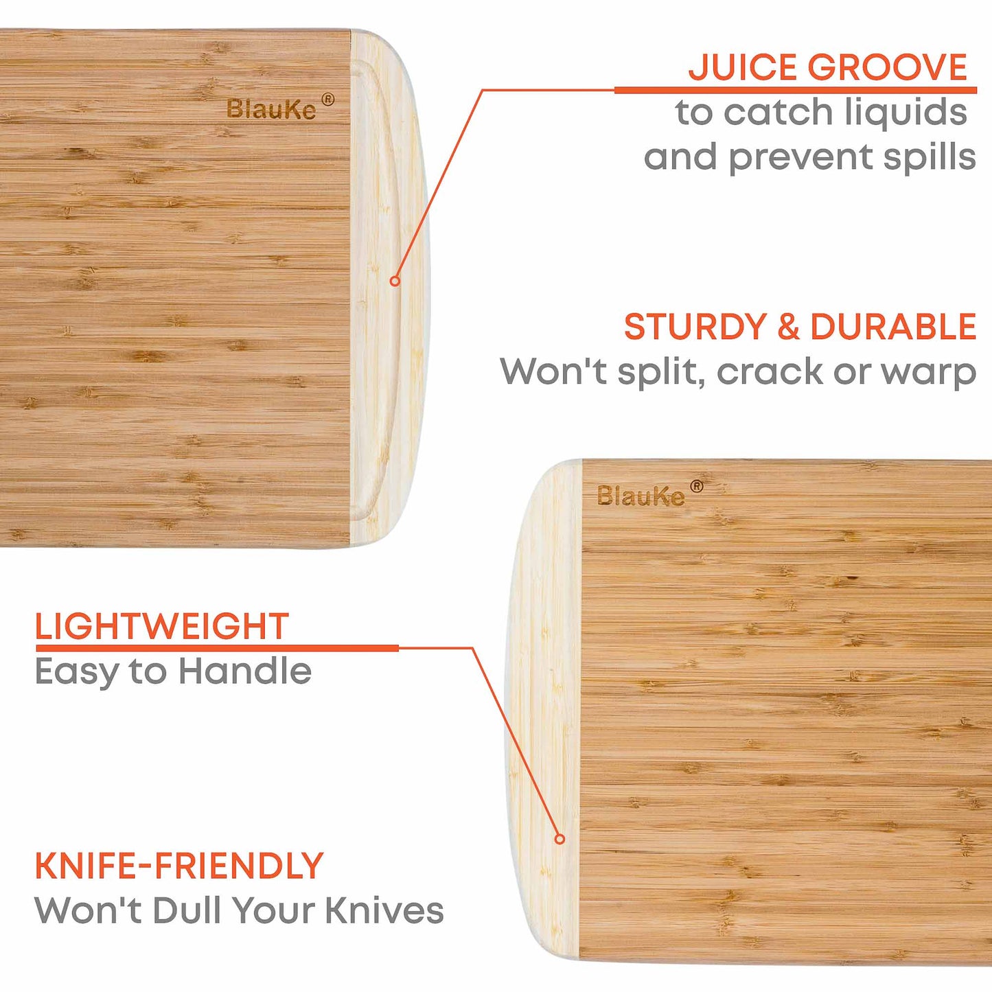 Large Bamboo Cutting Board – 14"x11" Double-Sided with Deep Juice Groove - Korvel