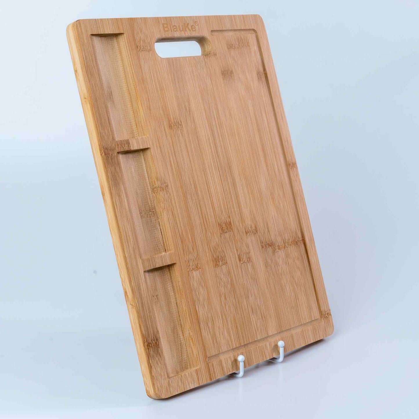 Extra Large Bamboo Cutting Board – 17"x12" Double-Sided with Juice Groove, 3 Compartments & Handle - Korvel
