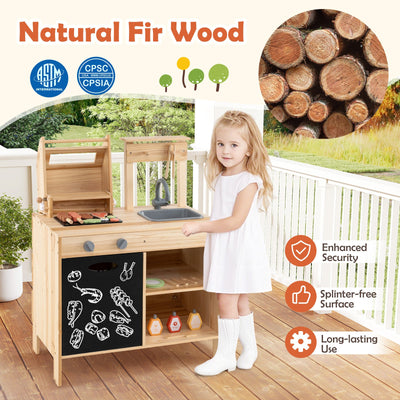 Wooden Barbecue Grill Playset with Chalkboard and Sink