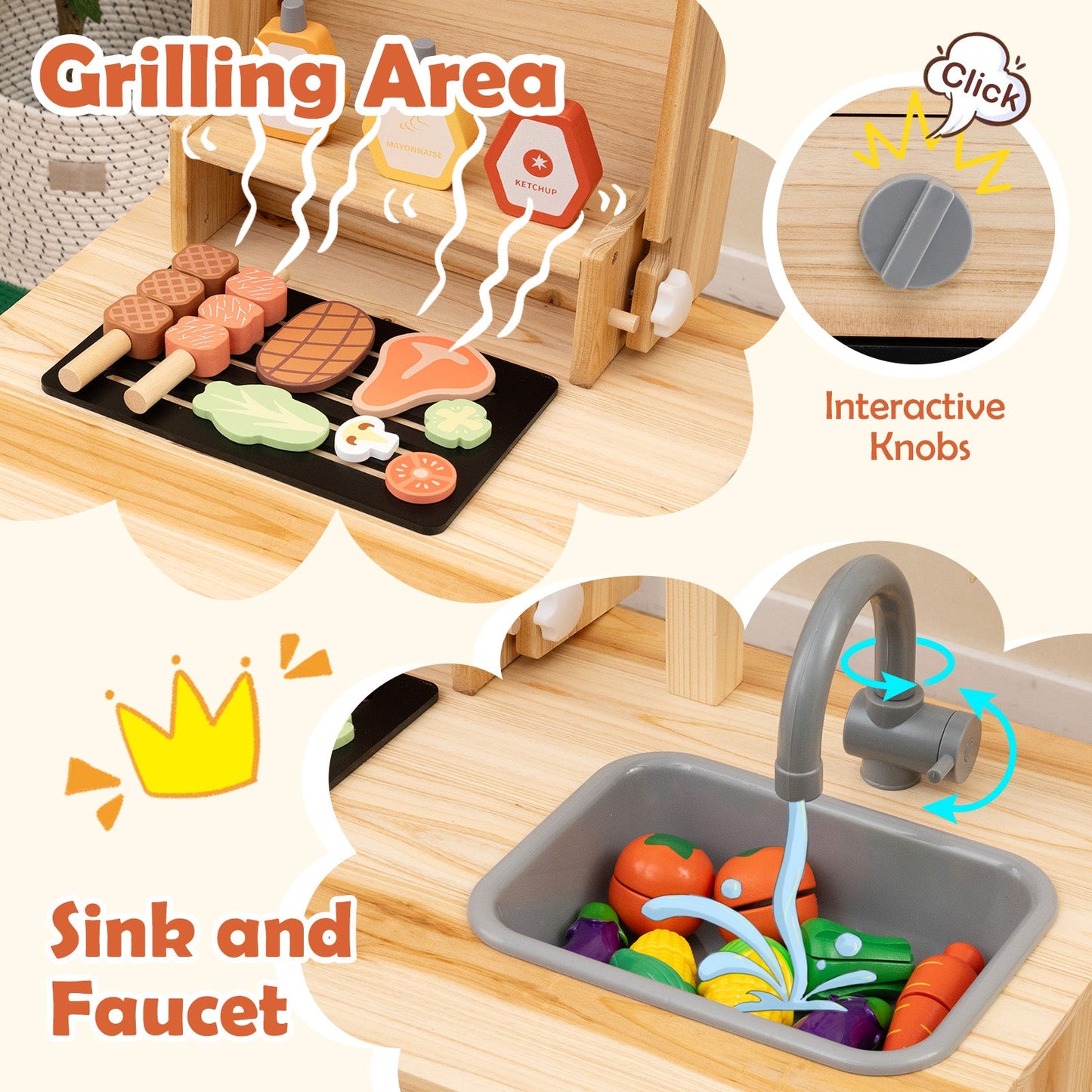 Set de jeu barbecue en bois avec tableau noir et évier