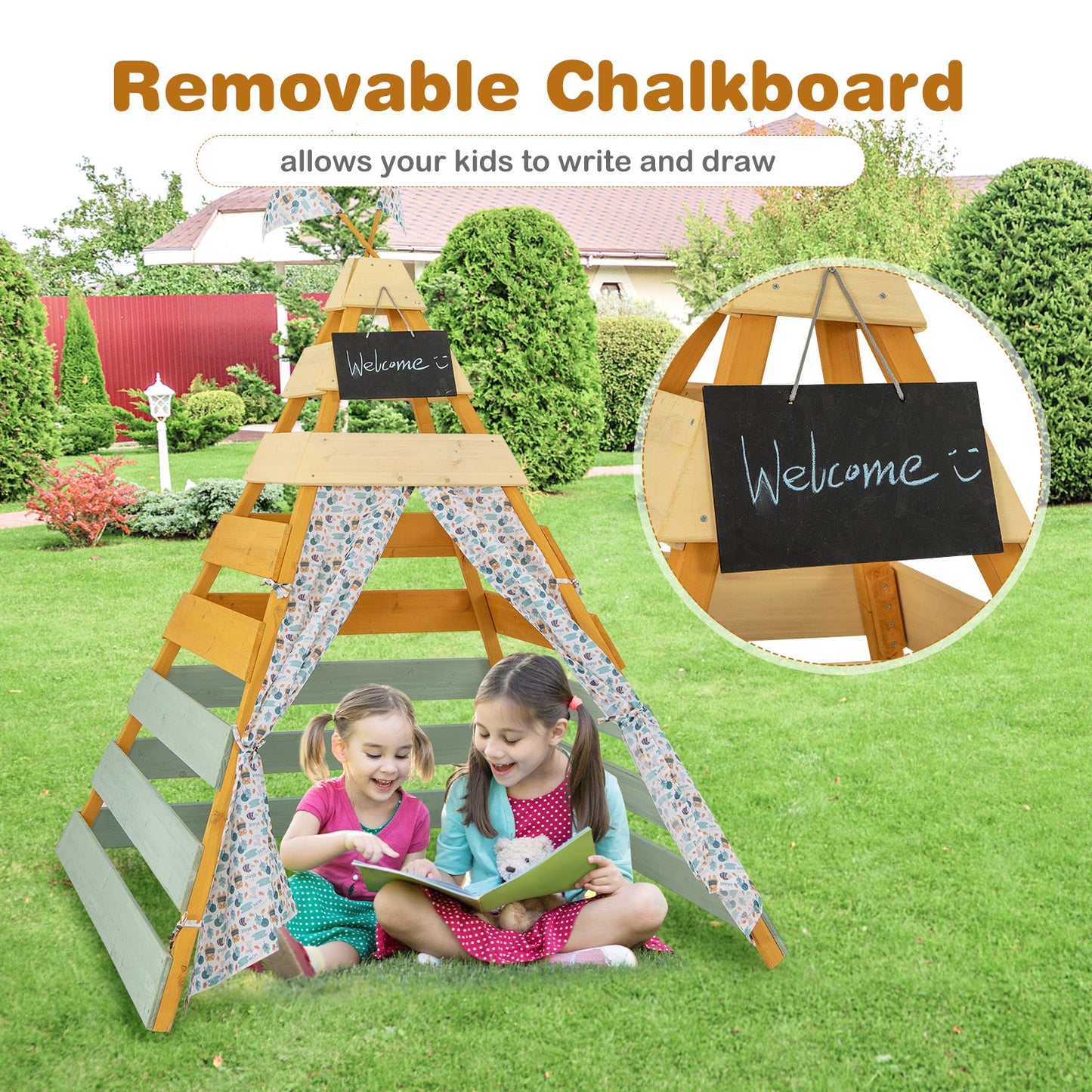 Triangle Hideaway Playhouse with Removable Chalkboard