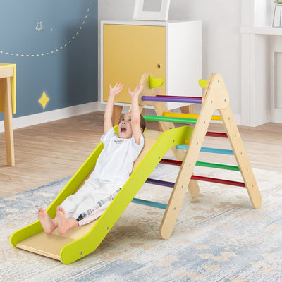 2-in-1 Wooden Triangle Climber Set with Adjustable Slide
