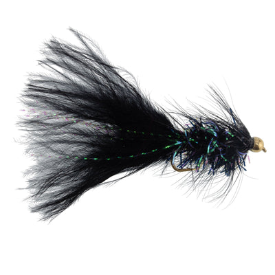 3 Pack Black Bead Head Crystal Woolly Bugger Classic Streamer Flies - 12 Flies - Hook Size 8 - Korvel