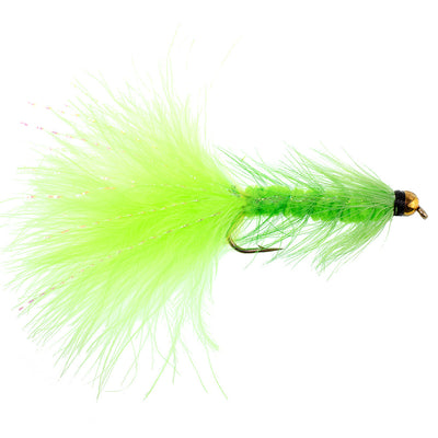 3 Pack Chartreuse Bead Head Crystal Woolly Bugger Classic Streamer Fly - Hook Size 4 - Korvel