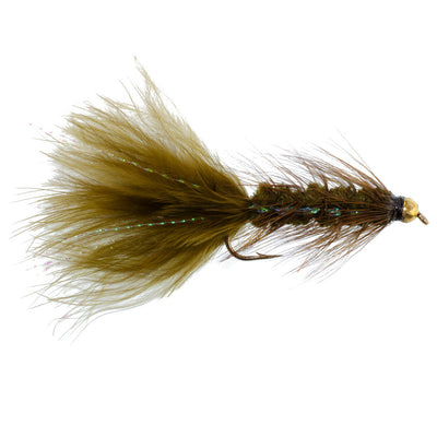 Moscas clásicas de streamer Crystal Woolly Bugger con cabeza de grano color oliva oscuro - Juego de 6 moscas para pesca de trucha - Anzuelo tamaño 4
