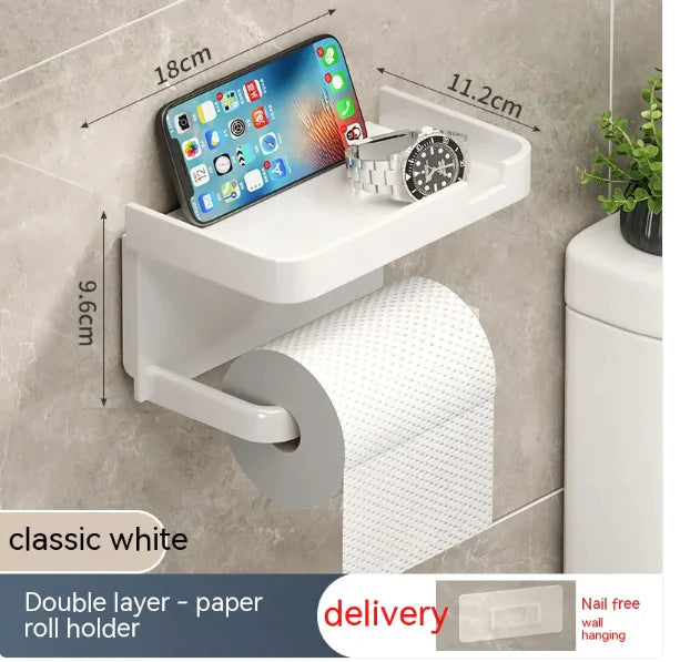 Caja de papel higiénico montada en la pared con estantes