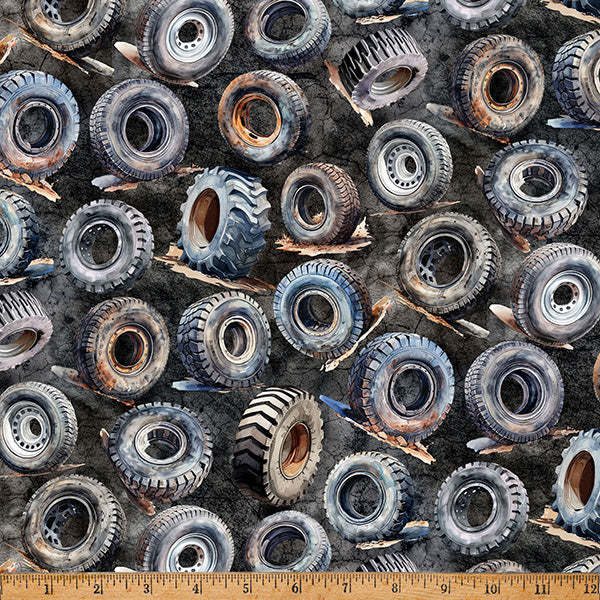 Black Tires Hammer Down Cotton Fabric Per Yard