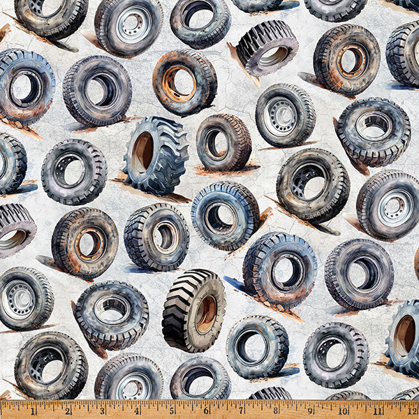 Light Gray Tires Hammer Down Cotton Fabric Per Yard