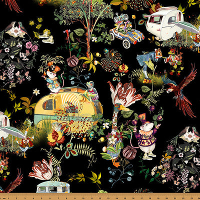 Tela de Algodón Black Campers Mousing Around - 43"/44" por Yarda