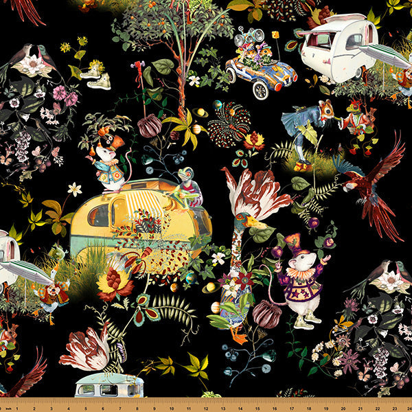 Tela de Algodón Black Campers Mousing Around - 43"/44" por Yarda