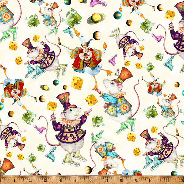 Cream Mousing Around Cotton Fabric - 43"/44" Per Yard