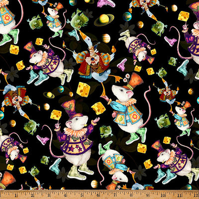 Tela de Algodón Black Mousing Around - 43"/44" por Yarda