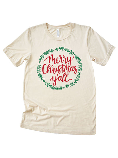 Merry Christmas Y'all Wreath T-Shirt - Korvel