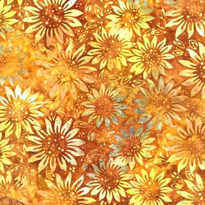 Tela de algodón Batik XTonga de girasoles amarillos de otoño