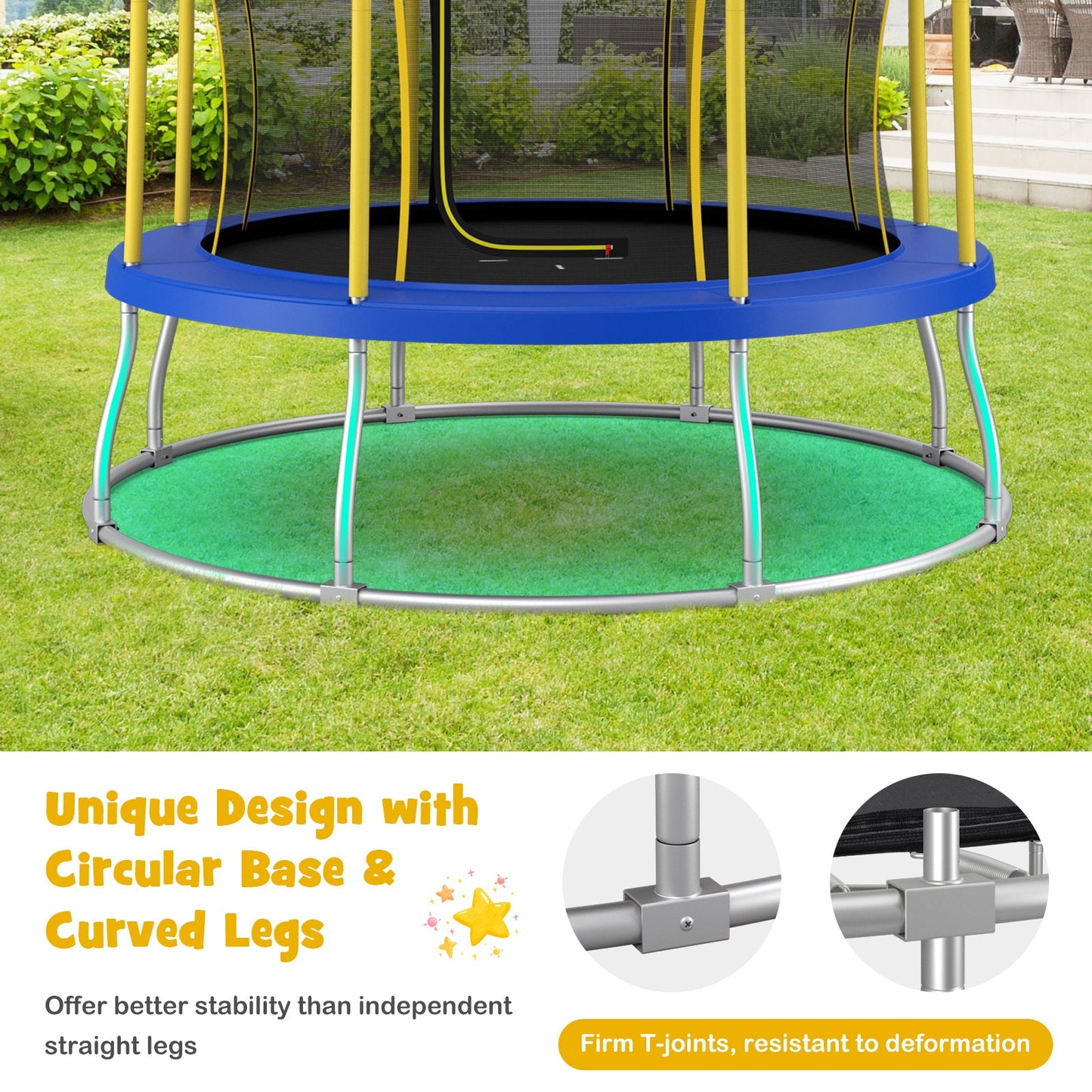 Trampolín Único en Forma de Flor de 10 Pies con Estructura de Acero Galvanizado - Amarillo