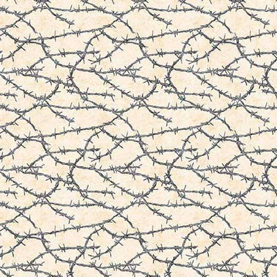 Yippie Ki Yay! Tela de Algodón Beige con Alambre de Púas - 44"/45" por Yarda