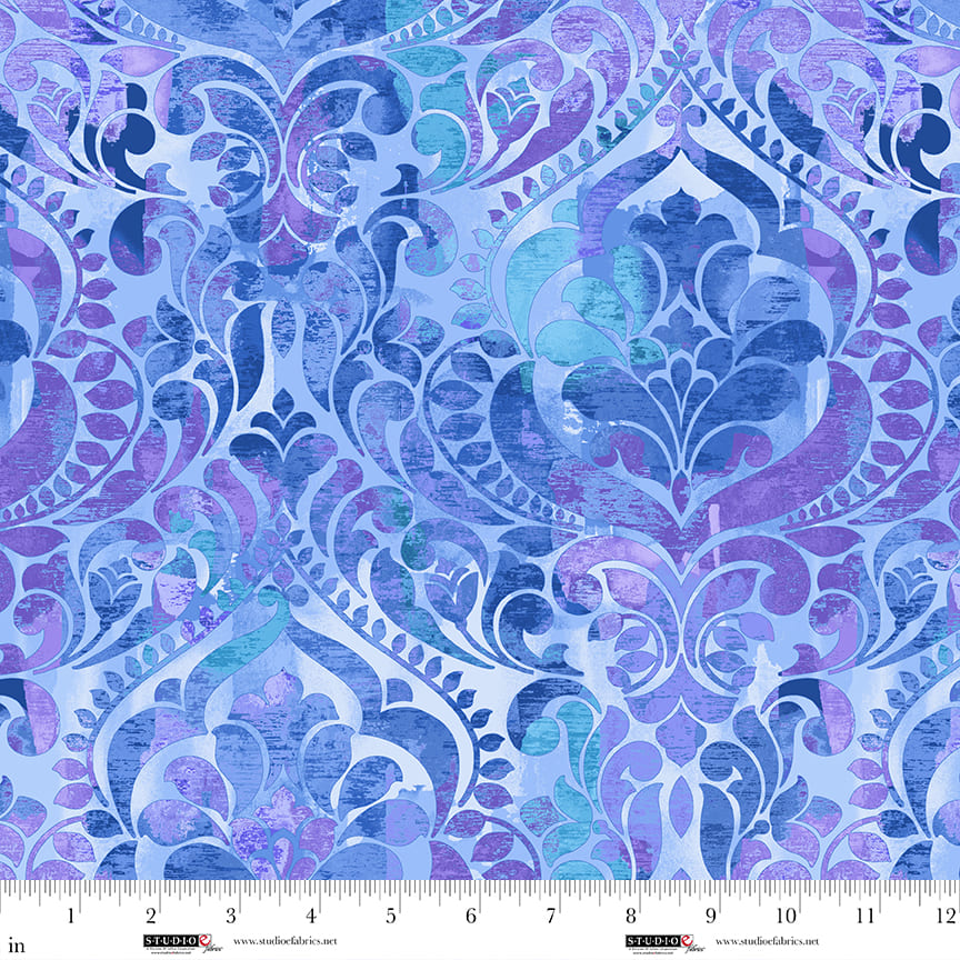 ¡Tú Damasco! Tela de algodón azul de ancho completo por yarda
