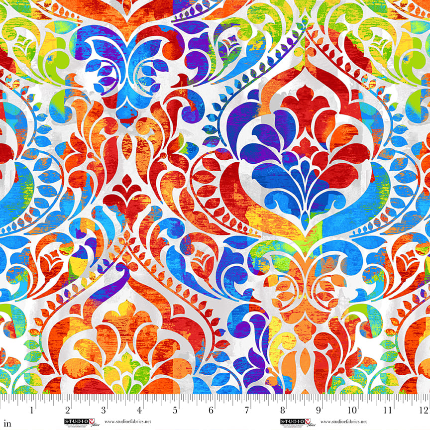 Vous Damask ! Tissu en coton large arc-en-ciel au mètre