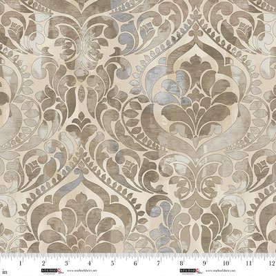 You Damask! Sepia Cotton Wideback Fabric per Yard