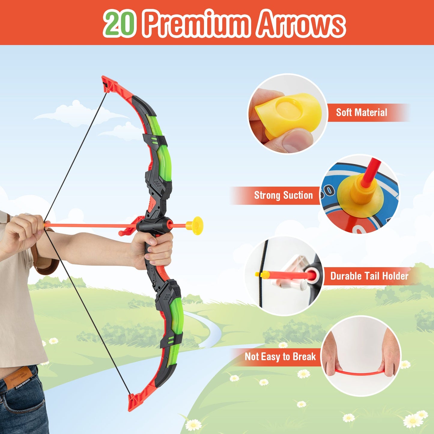 Youth Archery Bow Set with LED Light and 20 Suction Cup Arrows