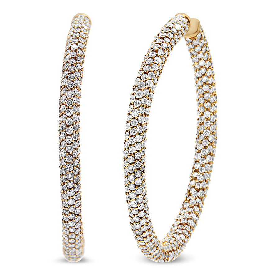 Boucles d'oreilles créoles éternité en or rose 18K avec diamants sertis pavé