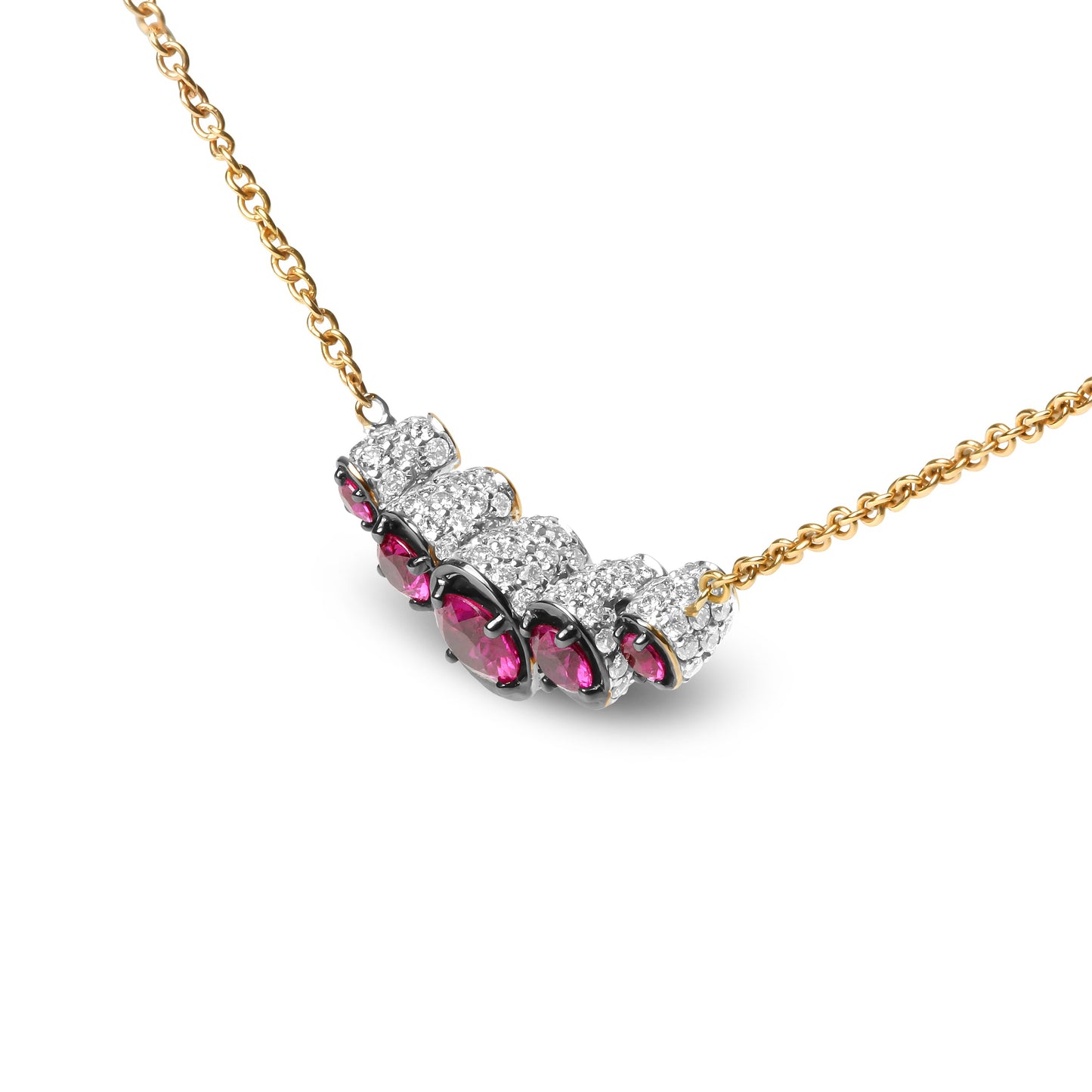 18K Rose Gold Pave Diamond & Ruby Curved Bar Choker Necklace