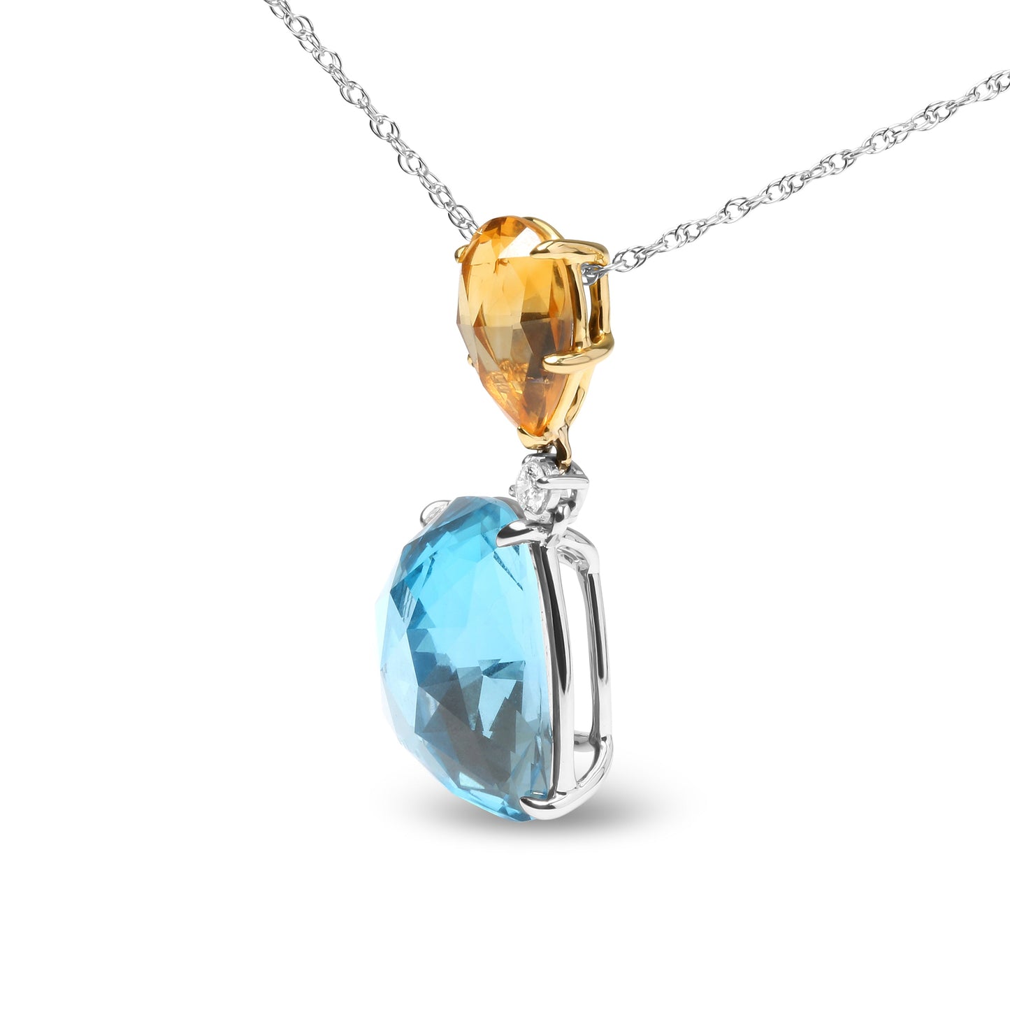 Collier Pendentif Dangle en Or 18K avec Accent de Diamant et Gemmes