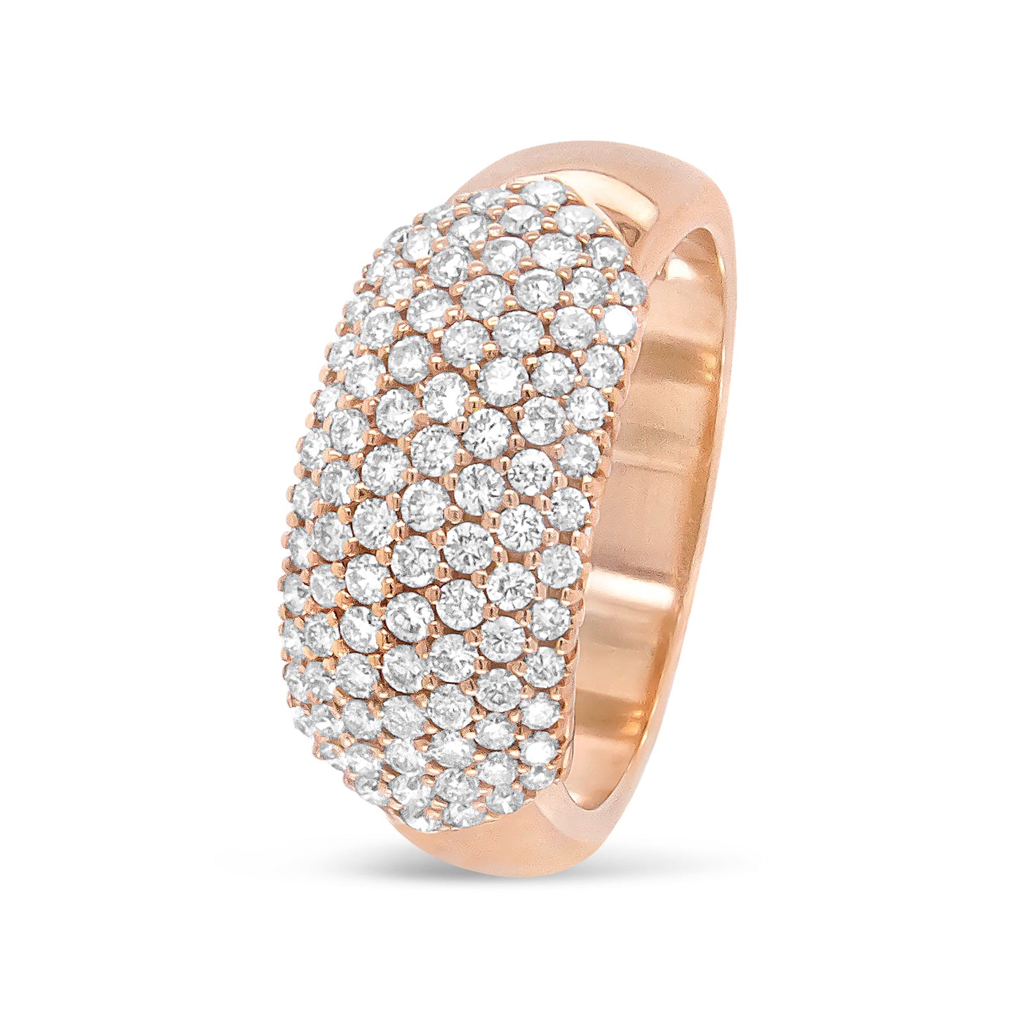 18K Rose Gold Diamond Multi Row Dome Band Ring - Size 7