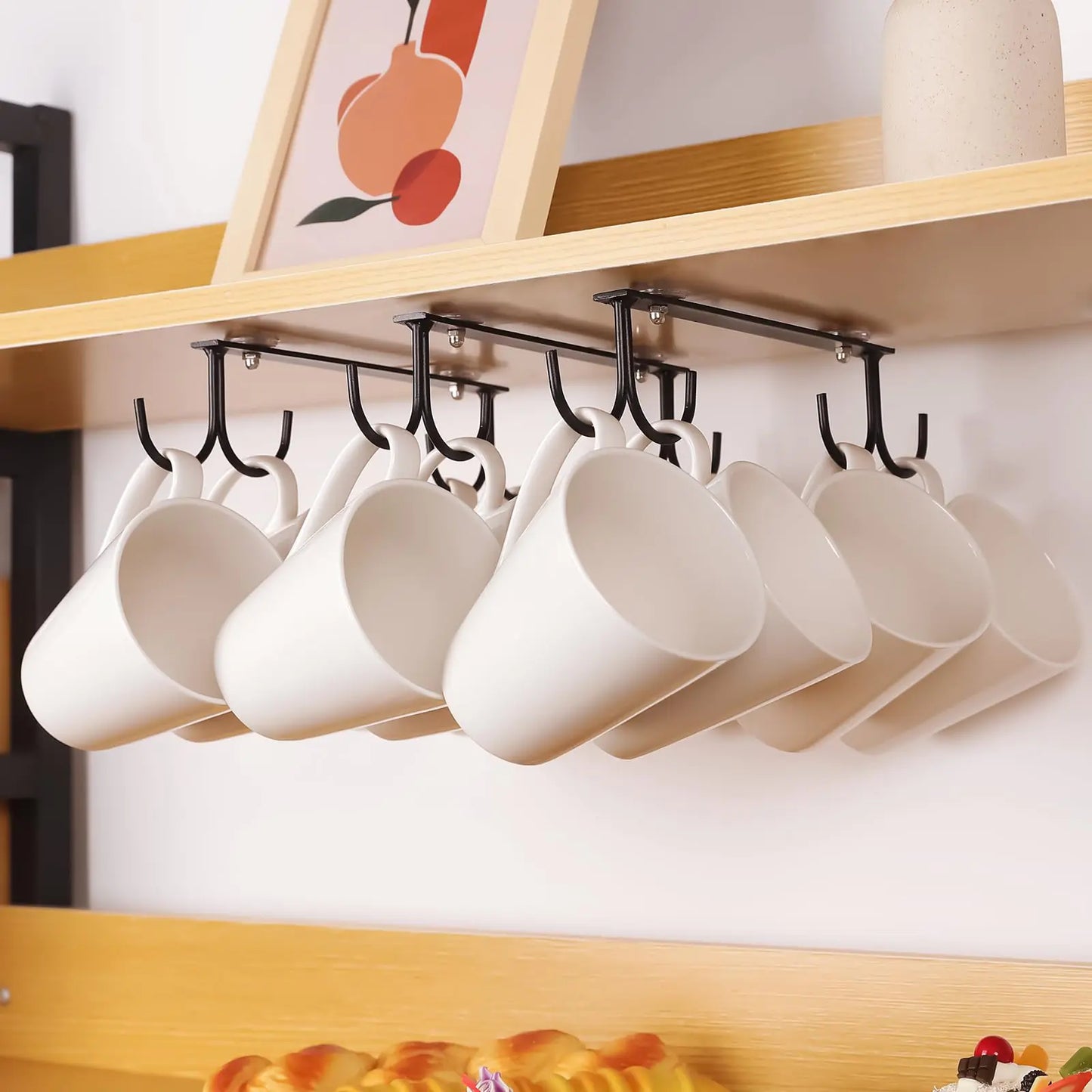 Soporte de Tazas Premium para Debajo del Gabinete - 3 Piezas con 12 Ganchos