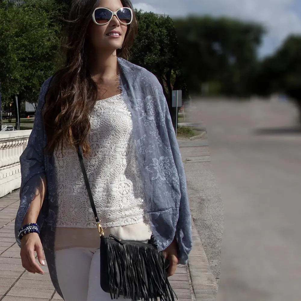 Bolso de cuero con flecos Willow - Negro medianoche