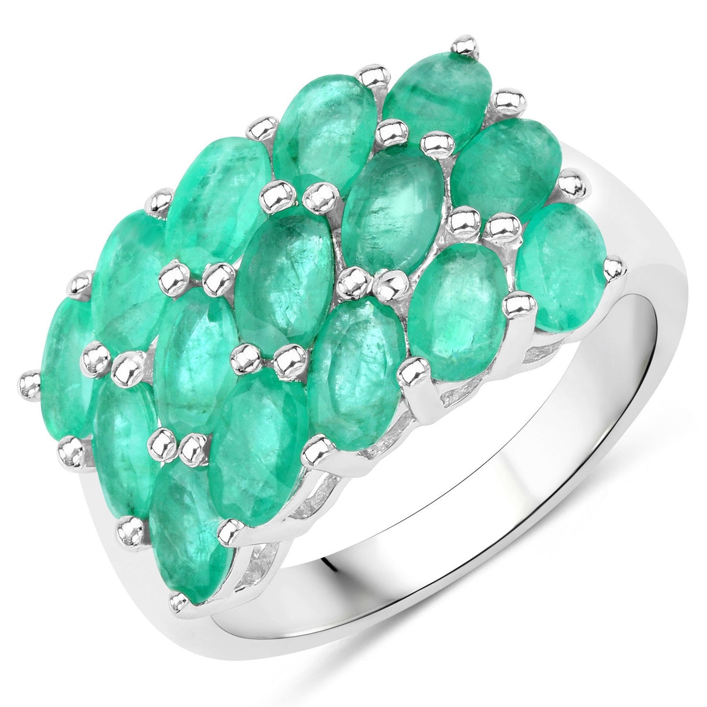 3.00 Carat Genuine Emerald .925 Sterling Silver Engagement Ring