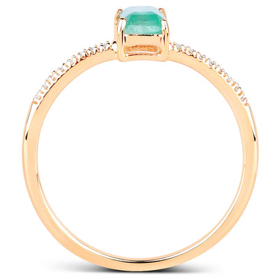 Anillo de Compromiso de Esmeralda Zambiana de 0.59 Quilates y Diamante en Oro Amarillo de 14K
