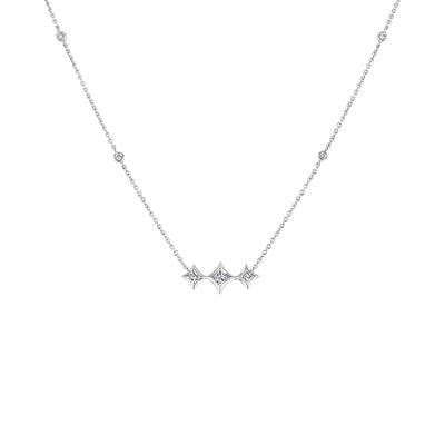 Collier en diamant princesse 3 pierres en or blanc 10K - 18 pouces