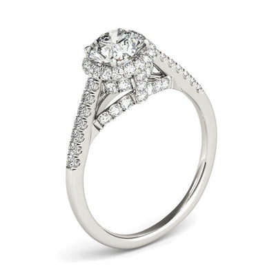 14k White Gold Round Cut Pave Set Shank Diamond Engagement Ring