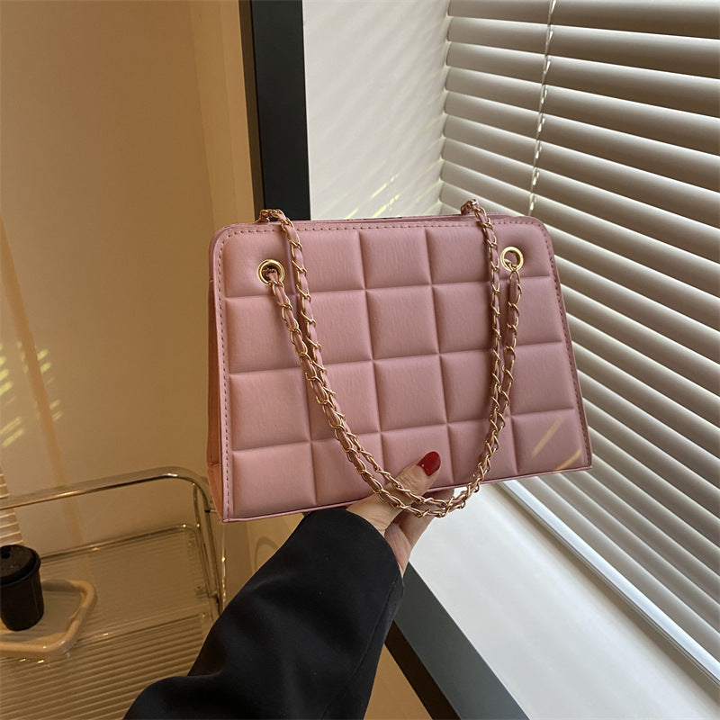 Plaid Diamond-Pattern Embroidered Shoulder Bag for Women