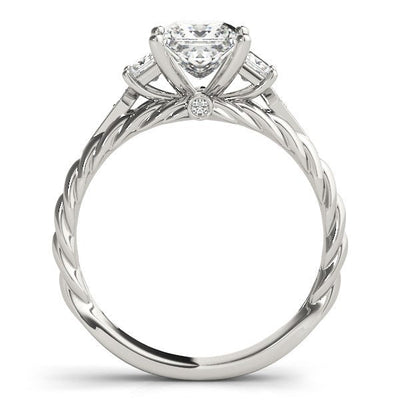 14k White Gold Princess Cut 3 Stone Antique Style Diamond Ring