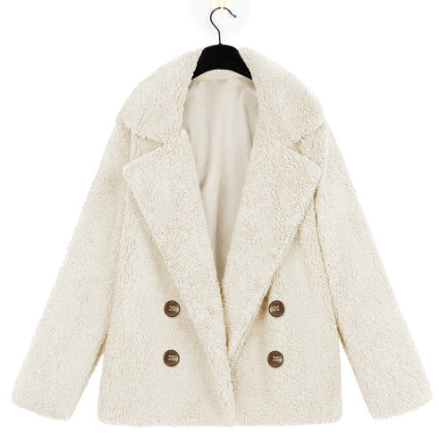 Women's Plush Button Lapel Pocket Overcoat for Autumn & Winter
