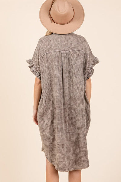 Mineral Wash Cotton Gauze Mini Shirt Dress for Women